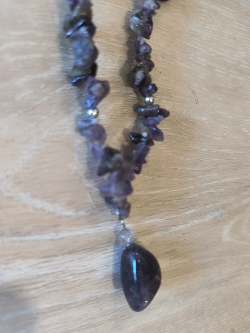 Amethyst Chip Necklace with Teardrop Pendant - Purple - Picture 2 of 5